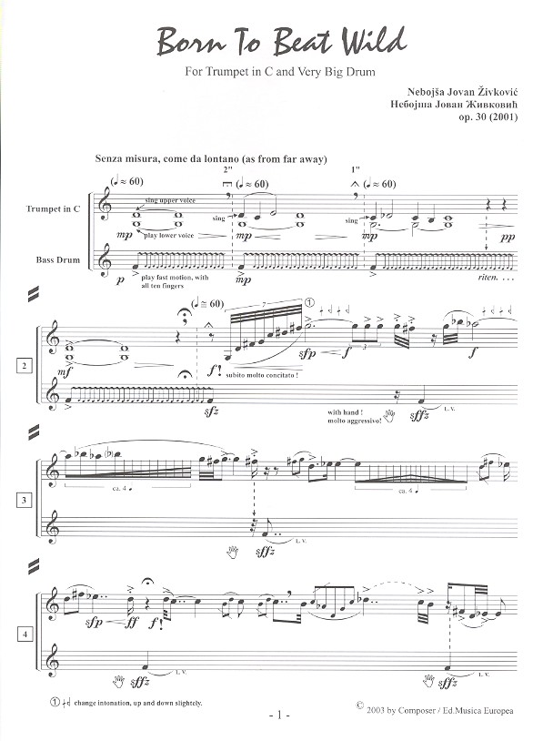 Nebojsa Jovan Zivkovic - Born to beat wild op.30 für Trompete