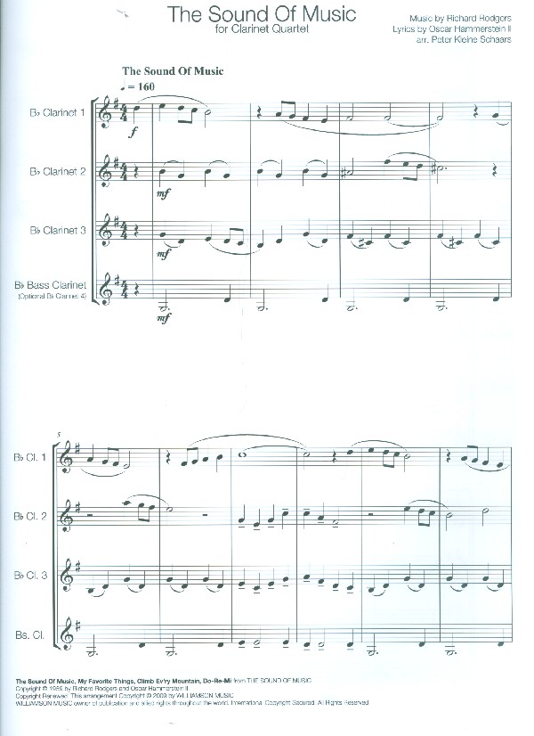 Richard Rodgers - The Sound of Music für 4 Klarinetten
