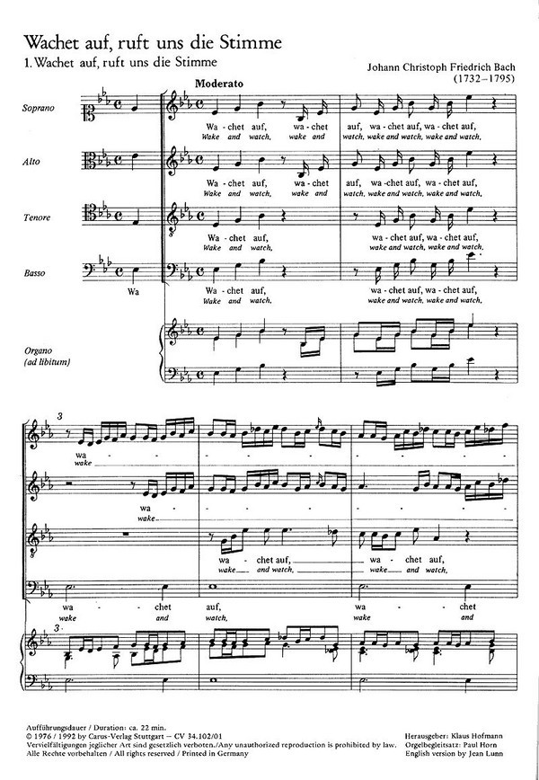 Johann Christoph Friedrich Bach - Wachet auf ruft uns die Stimme