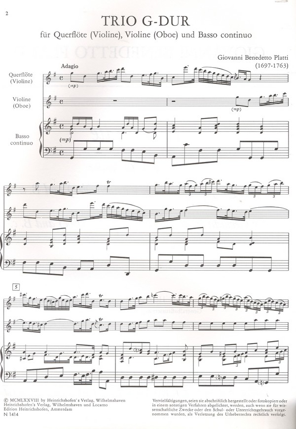  Giovanni Benedetto Platti - Triosonate G-Dur