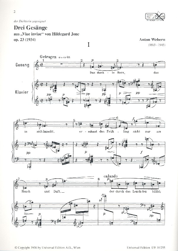Anton von Webern - 3 Gesänge op.23 für mittlere