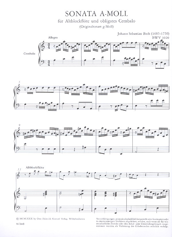 Johann Sebastian Bach - Sonate a-Moll für Altblockflöte