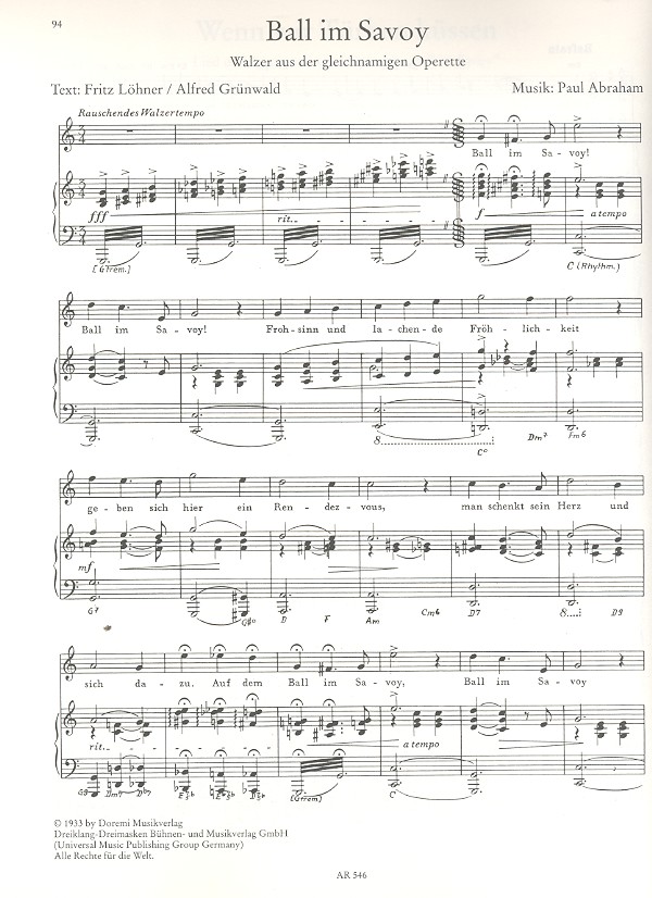 Paul Abraham - Paul-Abraham-Melodien für Gesang