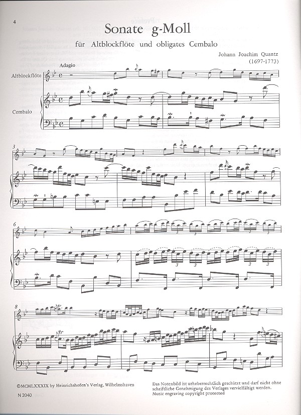Johann Joachim Quantz - Sonate g-Moll für Altblockflöte
