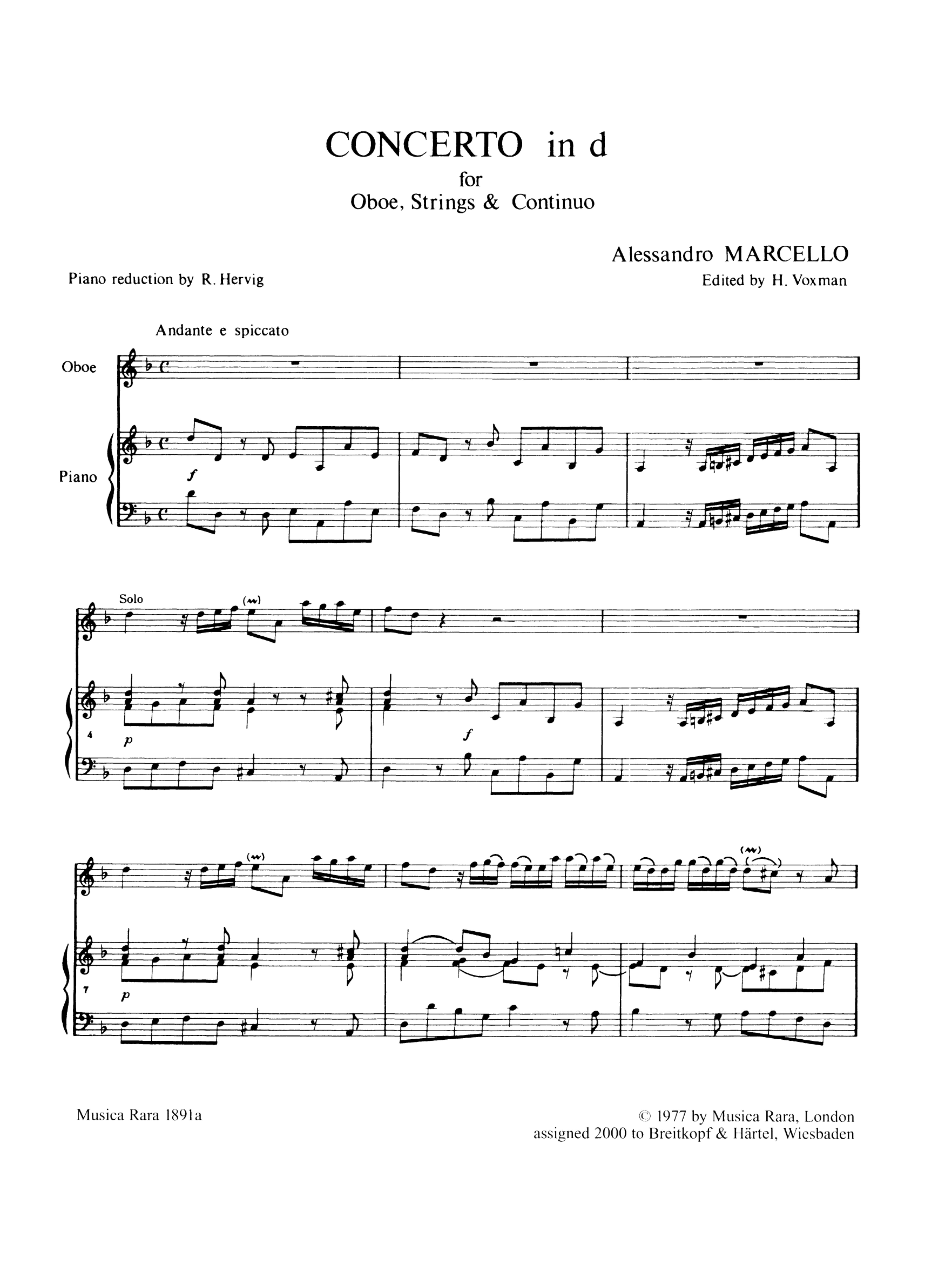  Alessandro Marcello - Konzert  d-Moll für Oboe, Streicher und Bc