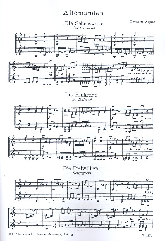 Leone de Naples - Allemanden und Menuette für 2 Mandolinen