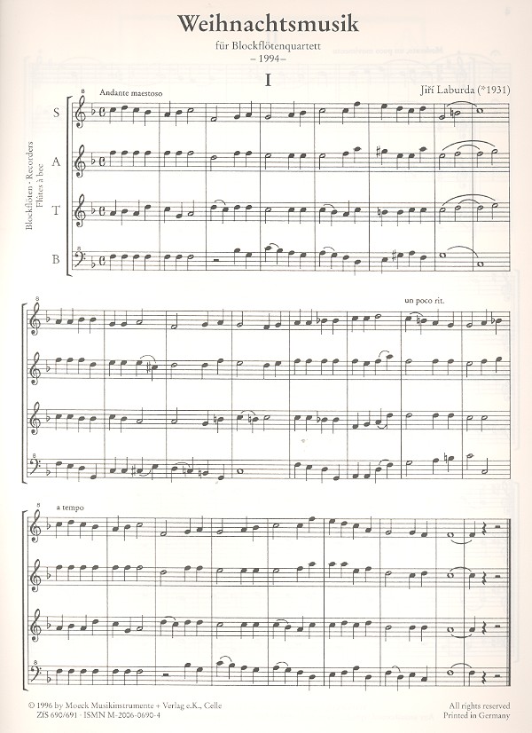 Jiri Laburda - Weihnachtsmusik für 4 Blockflöten