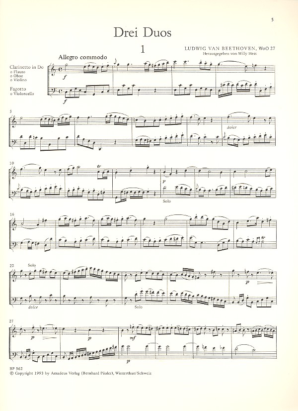Ludwig van Beethoven - 3 Duos WoO27 für Klarinette