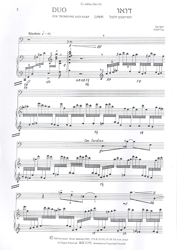  Joseph Tal - Duo for trombone and harp