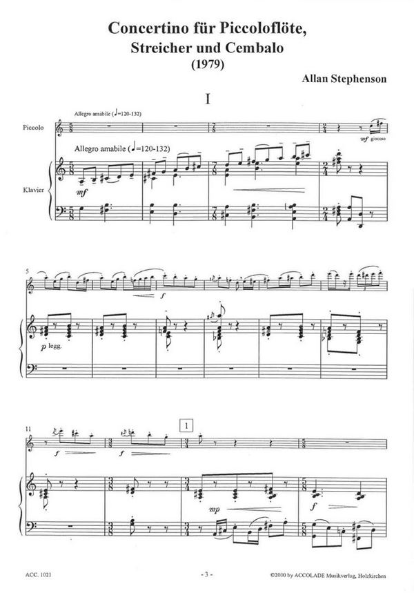 Allan Stephenson - Concertino für Piccoloflöte, Streicher und Cembalo