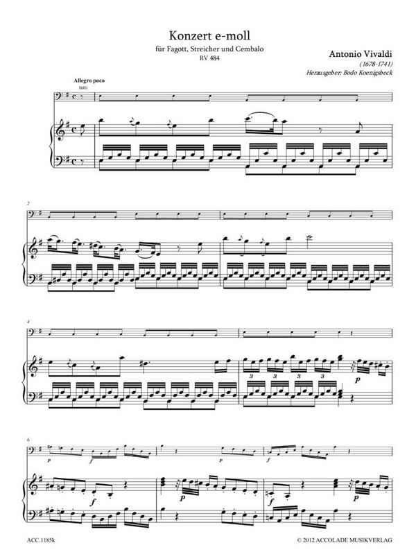 Antonio Vivaldi - Konzert e-Moll RV484 für Fagott, Streicher und Cembalo