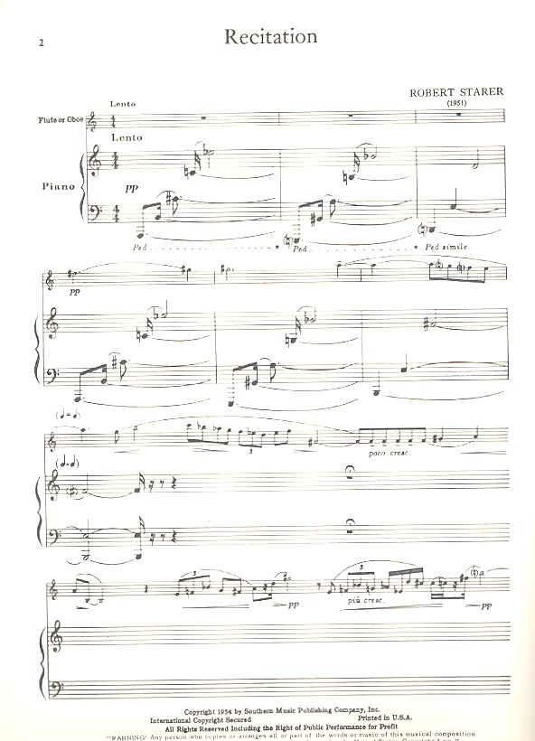 Robert Starer - Recitation for oboe and piano