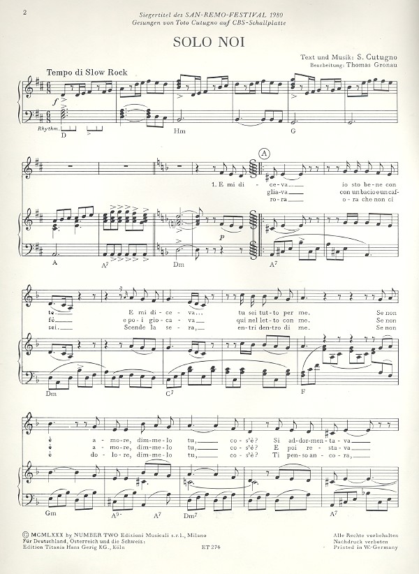 Salvatore Cutugno - Solo Noi: Einzelausgabe