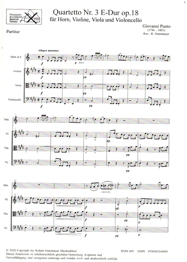 Johann Wenzel ) Punto Giovanni (= Stich - Quartetto Nr.3 E-Dur op.18