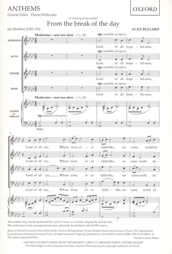 From the Break of the Day for mixed chorus  and piano (organ)  score
