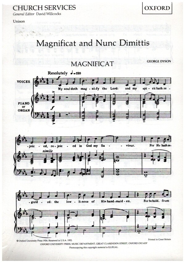 Magnificat and Nunc dimittis&nbsp;&nbsp;for unison voices and piano (organ)&nbsp;&nbsp;score