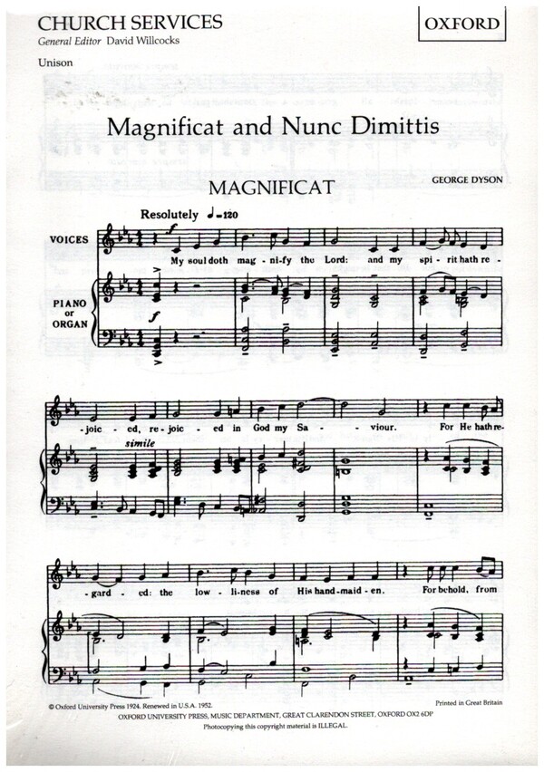 Magnificat and Nunc dimittis  for unison voices and piano (organ)  score