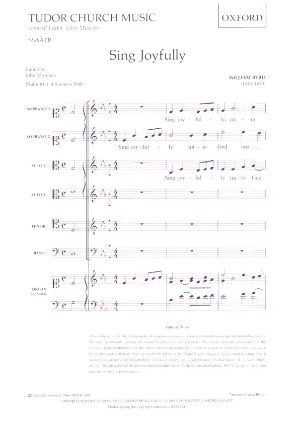 Sing Joyfully  for mixed chorus (SSAATB) and organ (optional)  score
