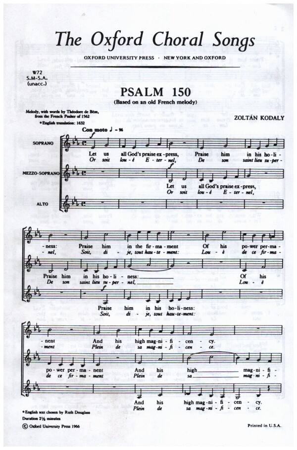 Psalm 150&nbsp;&nbsp;for femal chorus (SSA) a cappella&nbsp;&nbsp;vocal score (en/fr)