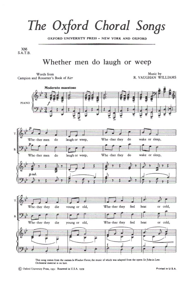 Whether men do laugh or weep&nbsp;&nbsp;for mixed chorus and piano&nbsp;&nbsp;score