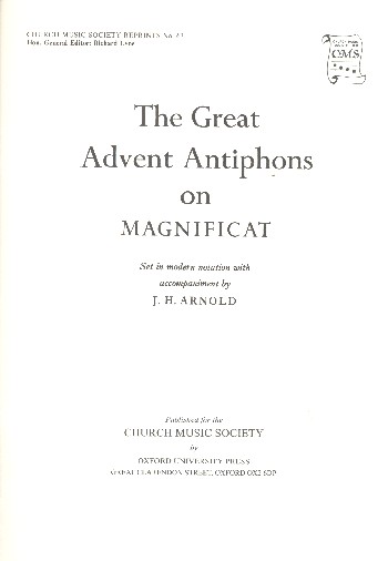The great Advent Antiphons on Magnificat&nbsp;&nbsp;for voice and organ&nbsp;&nbsp;score