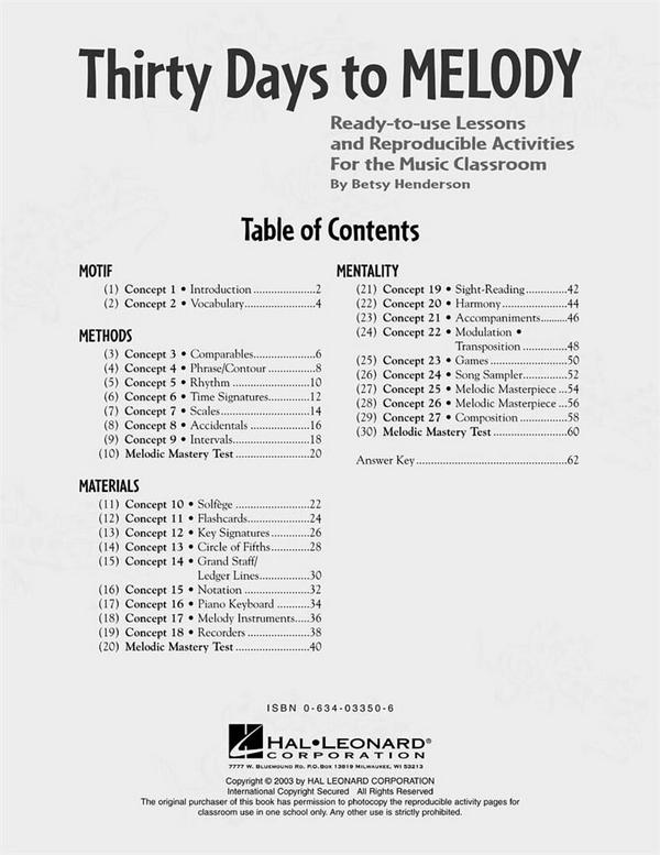 Betsy Henderson, Thirty Days to Melody&nbsp;&nbsp;Classroom&nbsp;&nbsp;Buch