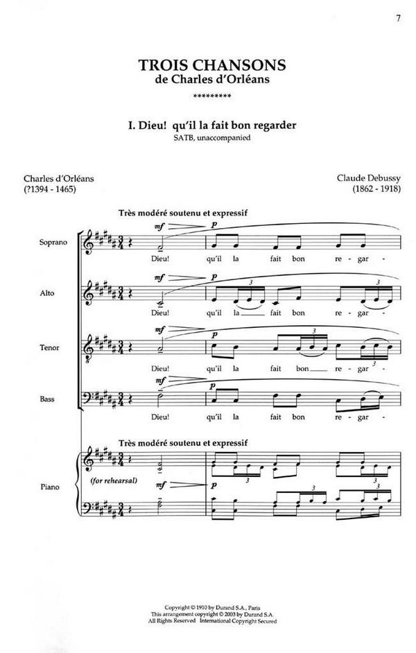 Claude Debussy, Trois Chansons SATB&nbsp;&nbsp;SATB&nbsp;&nbsp;Chorpartitur