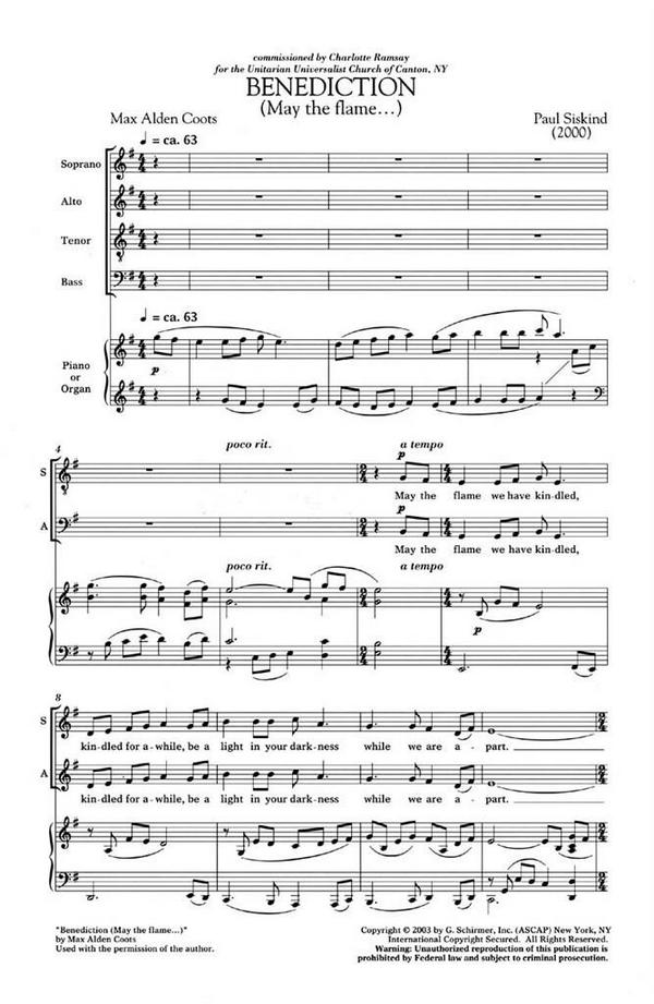 Paul Siskind, Benediction (May the Flame...)&nbsp;&nbsp;SATB&nbsp;&nbsp;Chorpartitur