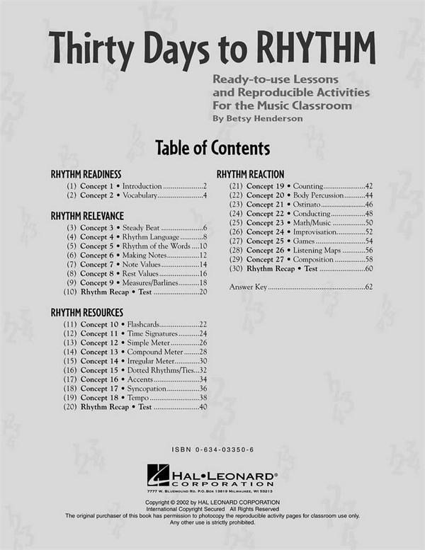 Betsy Henderson, Thirty Days to Rhythm&nbsp;&nbsp;Classroom&nbsp;&nbsp;Buch