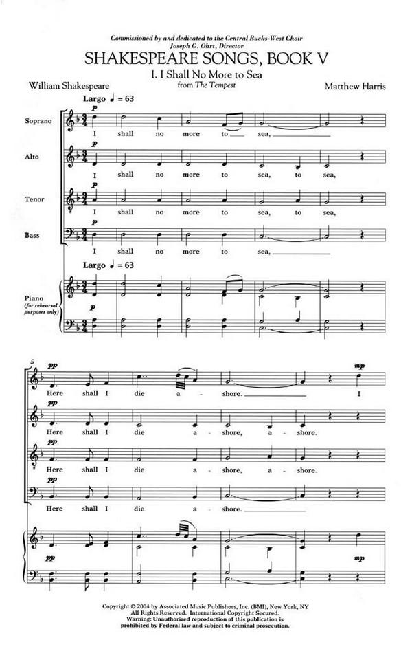 Matthew Harris, Shakespeare Songs, Book 5 SATB A Cappella&nbsp;&nbsp;SATB a Cappella&nbsp;&nbsp;Chorpartitur