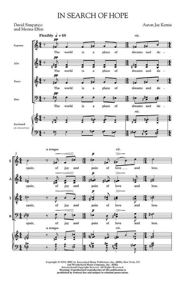 Aaron Jay Kernis, In Search Of Hope (Garden Of Light No.4)  SATB  Chorpartitur