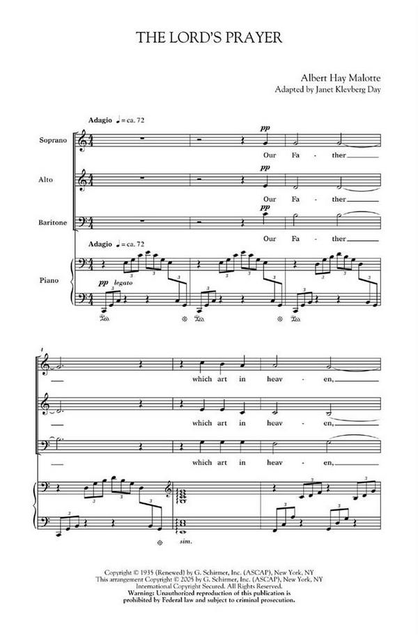 Albert Hay Malotte, The Lord's Prayer (Soprano/Tenor/SATB)  SAB  Chorpartitur