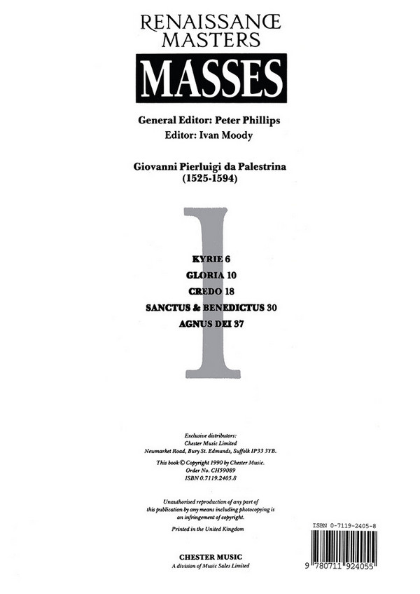 Masses vol.1 for mixed chorus a cappella,  score (la)  Phillips, Peter , ed