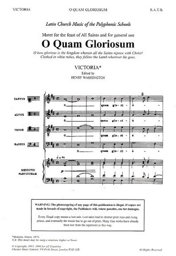 Victoria: O Quam Gloriosum (Washington)&nbsp;&nbsp;SATB&nbsp;&nbsp;Vocal Score