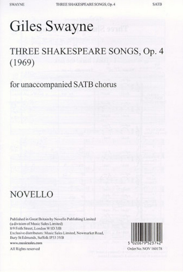 Giles Swayne, Three Shakespeare Songs&nbsp;&nbsp;SATB&nbsp;&nbsp;Buch