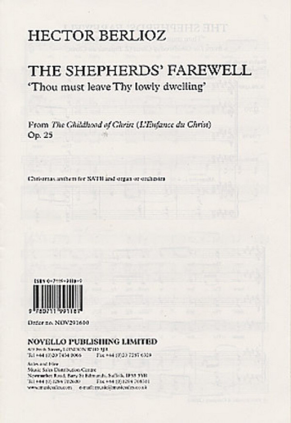 Hector Berlioz, The Shepherds' Farewell&nbsp;&nbsp;SATB and Organ&nbsp;&nbsp;Chorpartitur