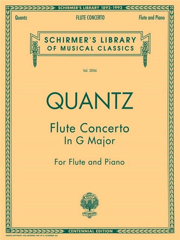 Johann Joachim Quantz, Flute Concerto in G Major&nbsp;&nbsp;Flöte und Klavier&nbsp;&nbsp;Buch