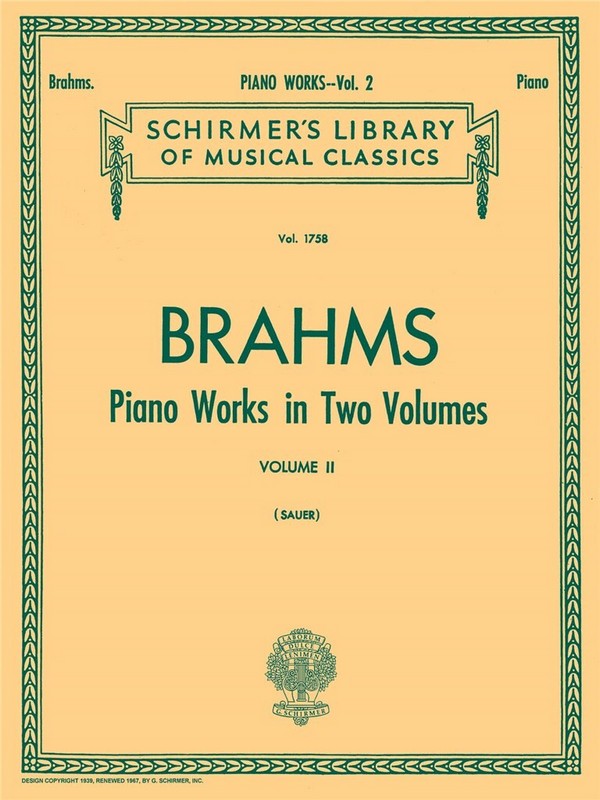 Johannes Brahms, Piano Works Volume 2&nbsp;&nbsp;Klavier&nbsp;&nbsp;Buch