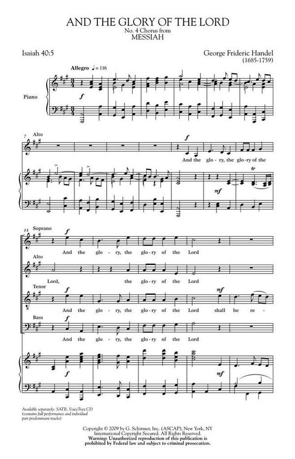 Georg Friedrich Händel, And The Glory Of The Lord&nbsp;&nbsp;SATB&nbsp;&nbsp;Chorpartitur
