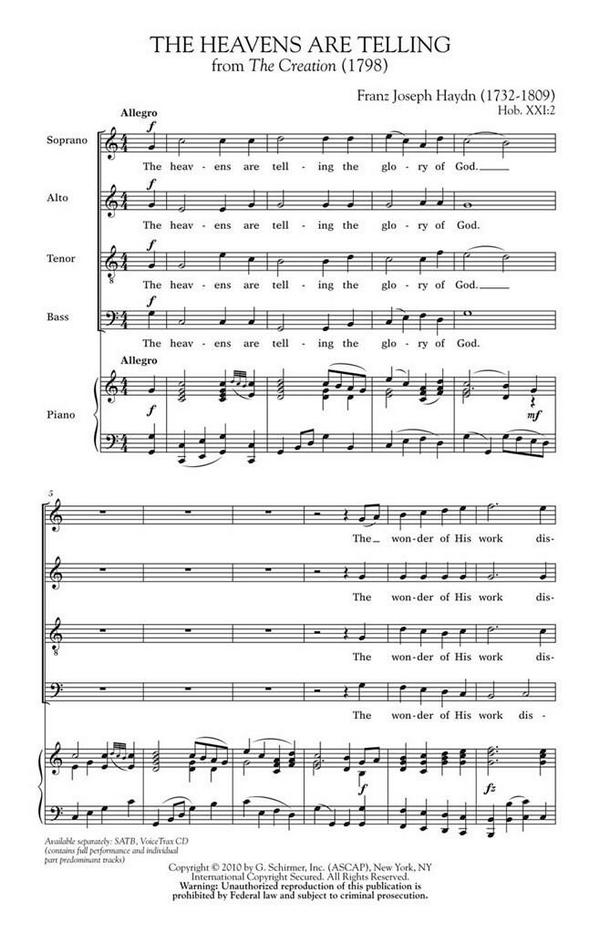 Franz Joseph Haydn, Heavens Are Telling From The Creation&nbsp;&nbsp;SATB&nbsp;&nbsp;Chorpartitur