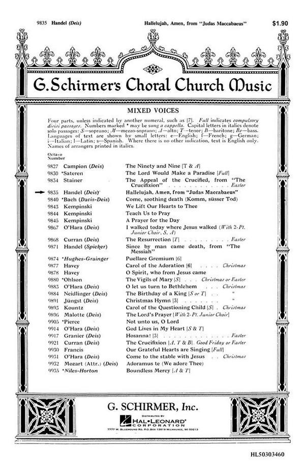 Georg Friedrich Händel, Hallelujah Amen From Judas Maccabeus&nbsp;&nbsp;SATB and Piano&nbsp;&nbsp;Chorpartitur