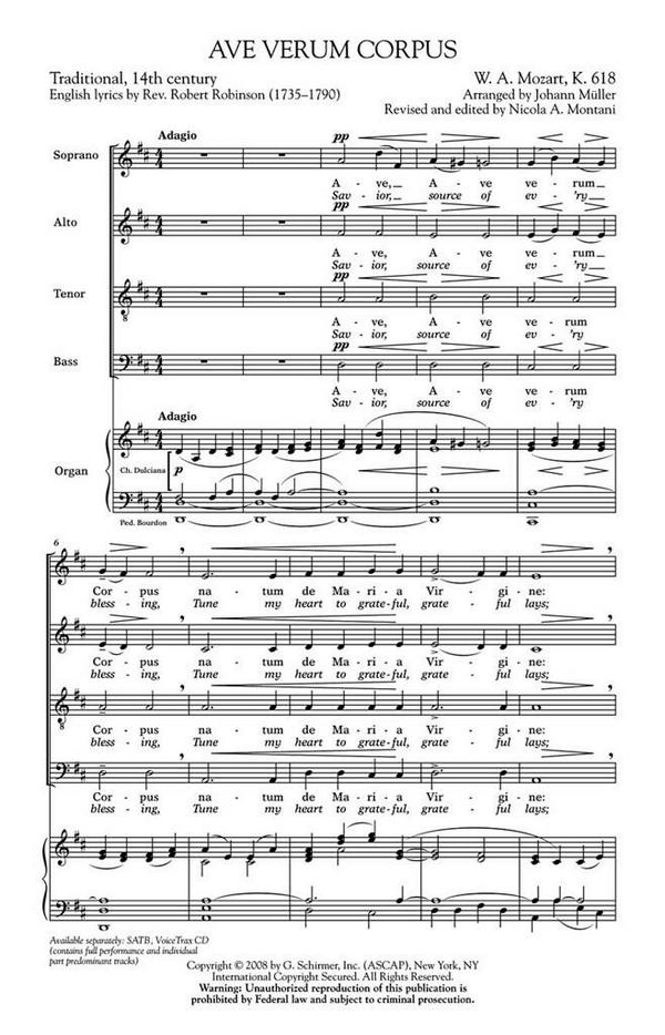 Wolfgang Amadeus Mozart, Ave Verum Corpus&nbsp;&nbsp;SATB&nbsp;&nbsp;Chorpartitur
