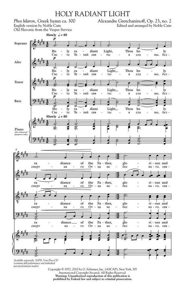 Alexander T. Gretchaninov, Holy Radiant Light  SATB a Cappella  Chorpartitur