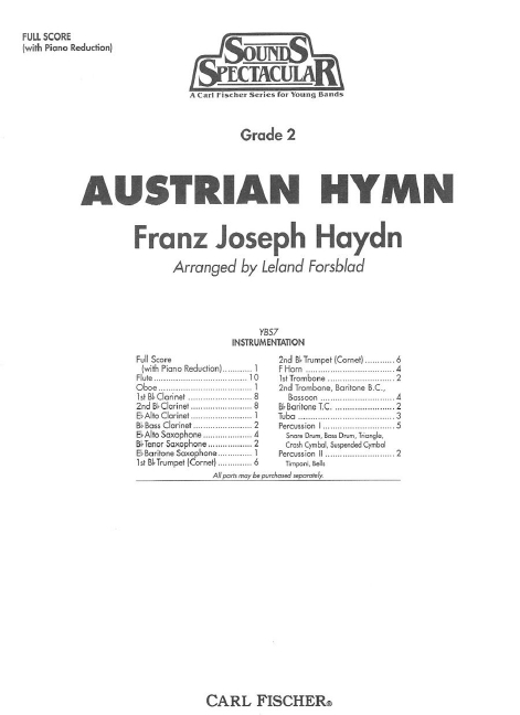 Franz Joseph Haydn Austrian Hymn&nbsp;&nbsp;Blasorchester&nbsp;&nbsp;Partitur