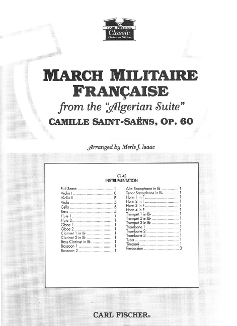 Camille Saint-SaÃ«ns March Militaire Francaise&nbsp;&nbsp;Orchester&nbsp;&nbsp;Partitur