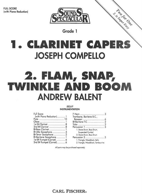 Andrew Balent, Joseph Compello Clarinet Capers/Flam, Snap, Twinkle a&nbsp;&nbsp;Blasorchester&nbsp;&nbsp;Partitur