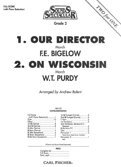 Frederick Bigelow, W. Purdy Our Director/On Wisconsin&nbsp;&nbsp;Blasorchester&nbsp;&nbsp;Partitur