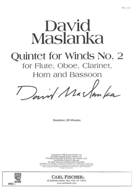 David Maslanka Quintet for Winds No. 2&nbsp;&nbsp;&nbsp;&nbsp;Partitur