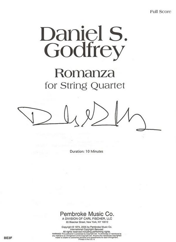 Daniel Godfrey Romanza&nbsp;&nbsp;Streichquartett&nbsp;&nbsp;Partitur