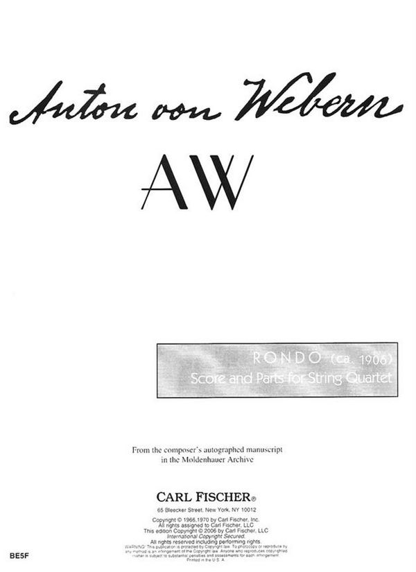 Anton Webern Rondo&nbsp;&nbsp;Streichquartett&nbsp;&nbsp;Partitur